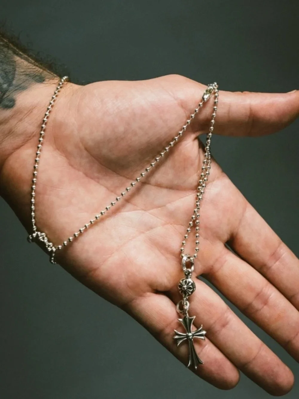 Chrome Hearts One Ball Tiny CH Cross Charm with Ball Chain